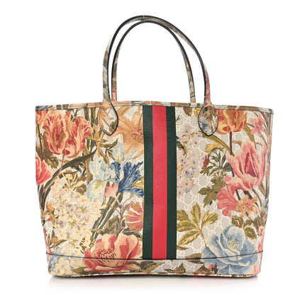 Gucci GG Supreme Monogram Water Flora Web Large Ophidia Tote Beige White Multicolor 1 of 11