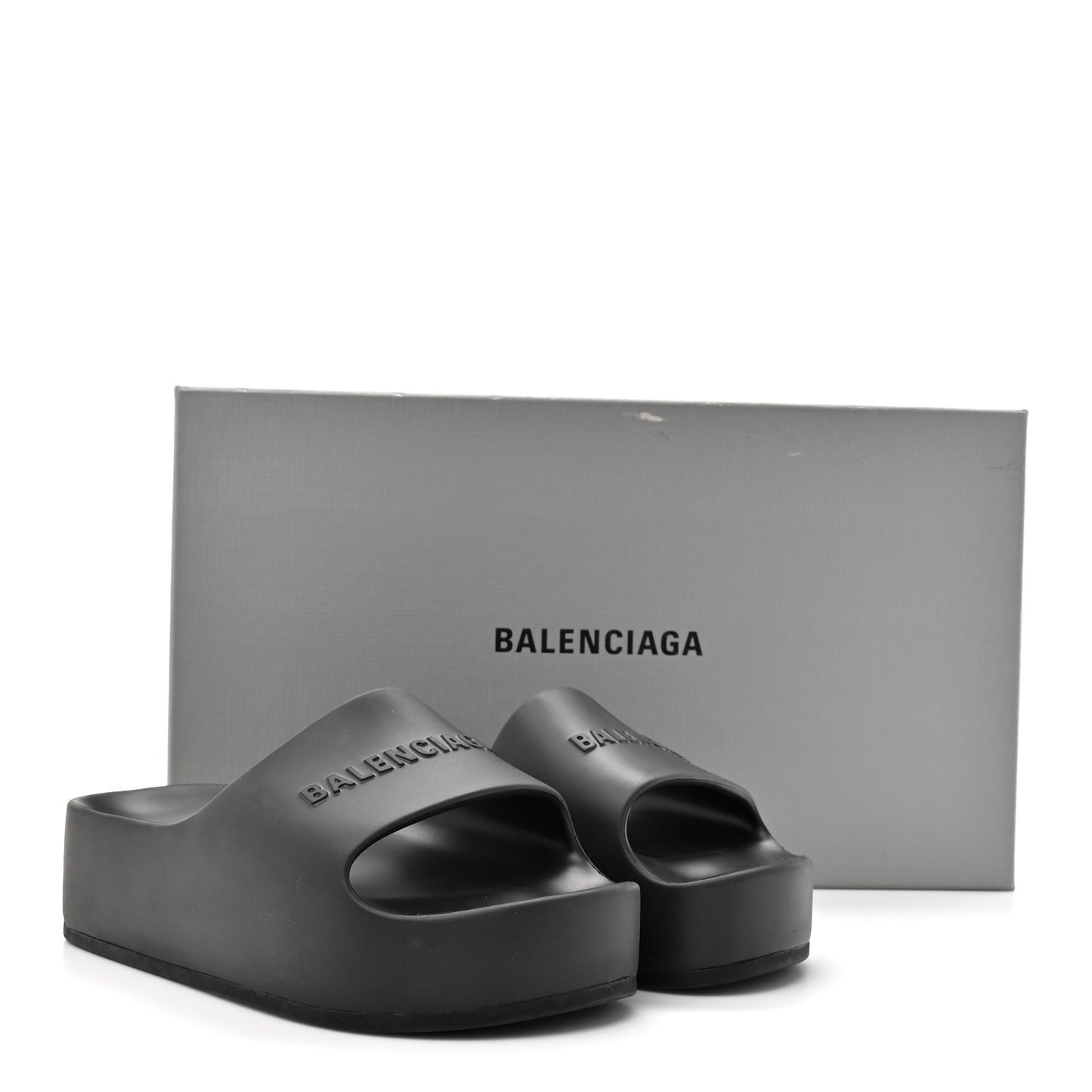 Rubber Chunky Platform Slide Sandals 35 Black