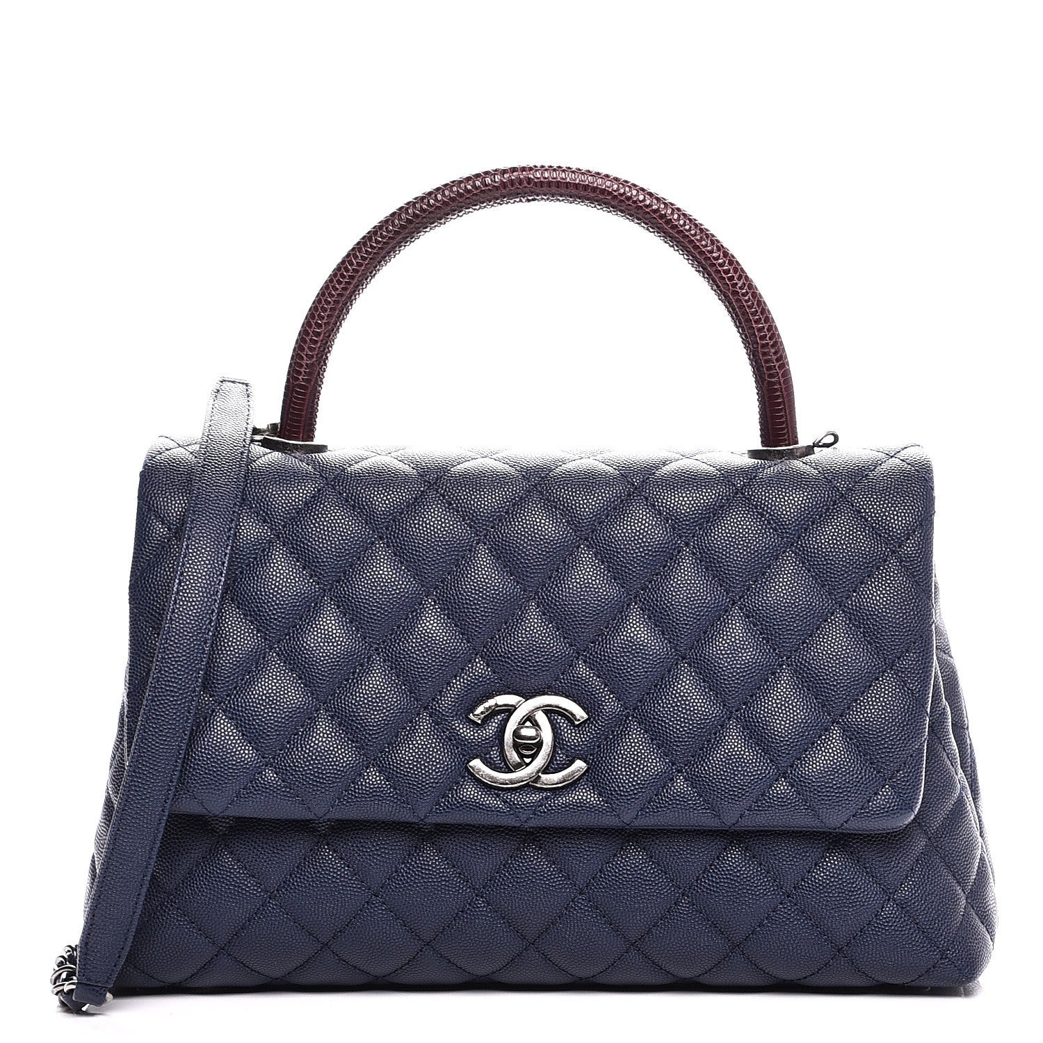 Chanel Caviar Lizard Quilted Small Coco Handle Flap Navy 1 of 8