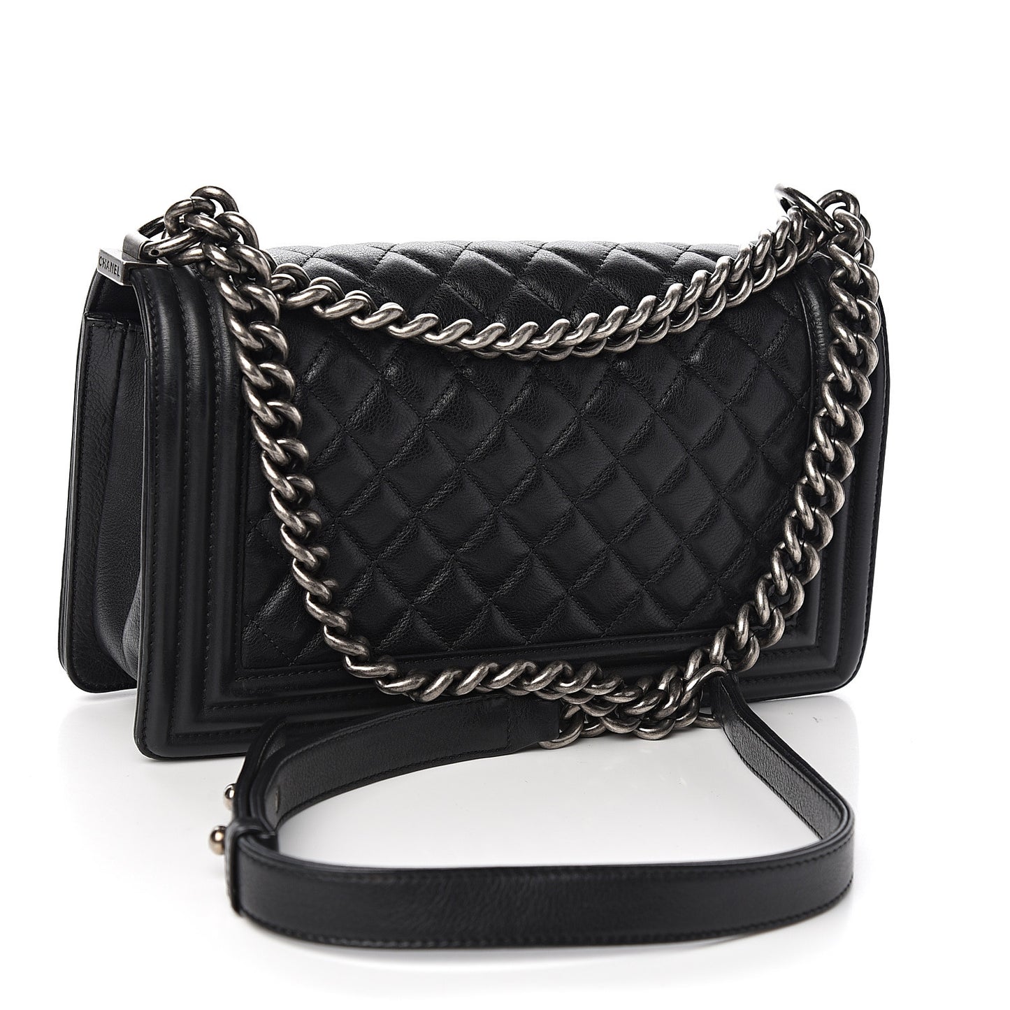 Calfskin Quilted Medium Boy Flap Black