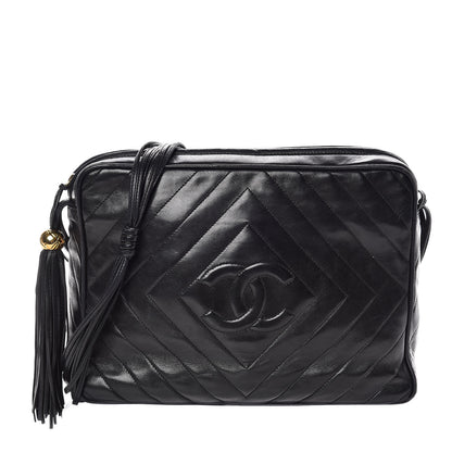 Chanel Lambskin Chevron Quilted Tassel Camera Case Black 1 of 16