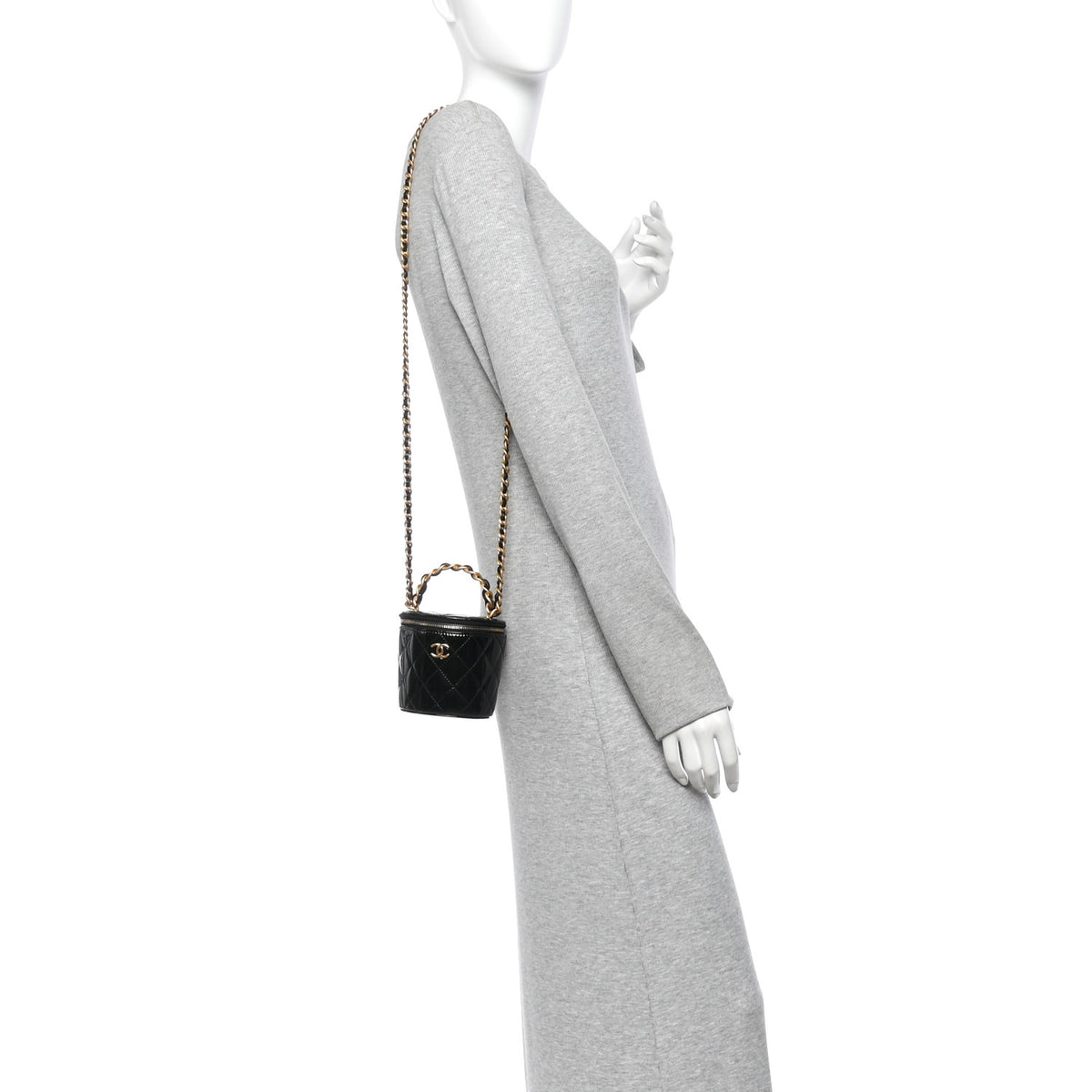 Chanel Patent Quilted Afternoon Tea Top Handle Vanity Case With Chain Black 2 of 13