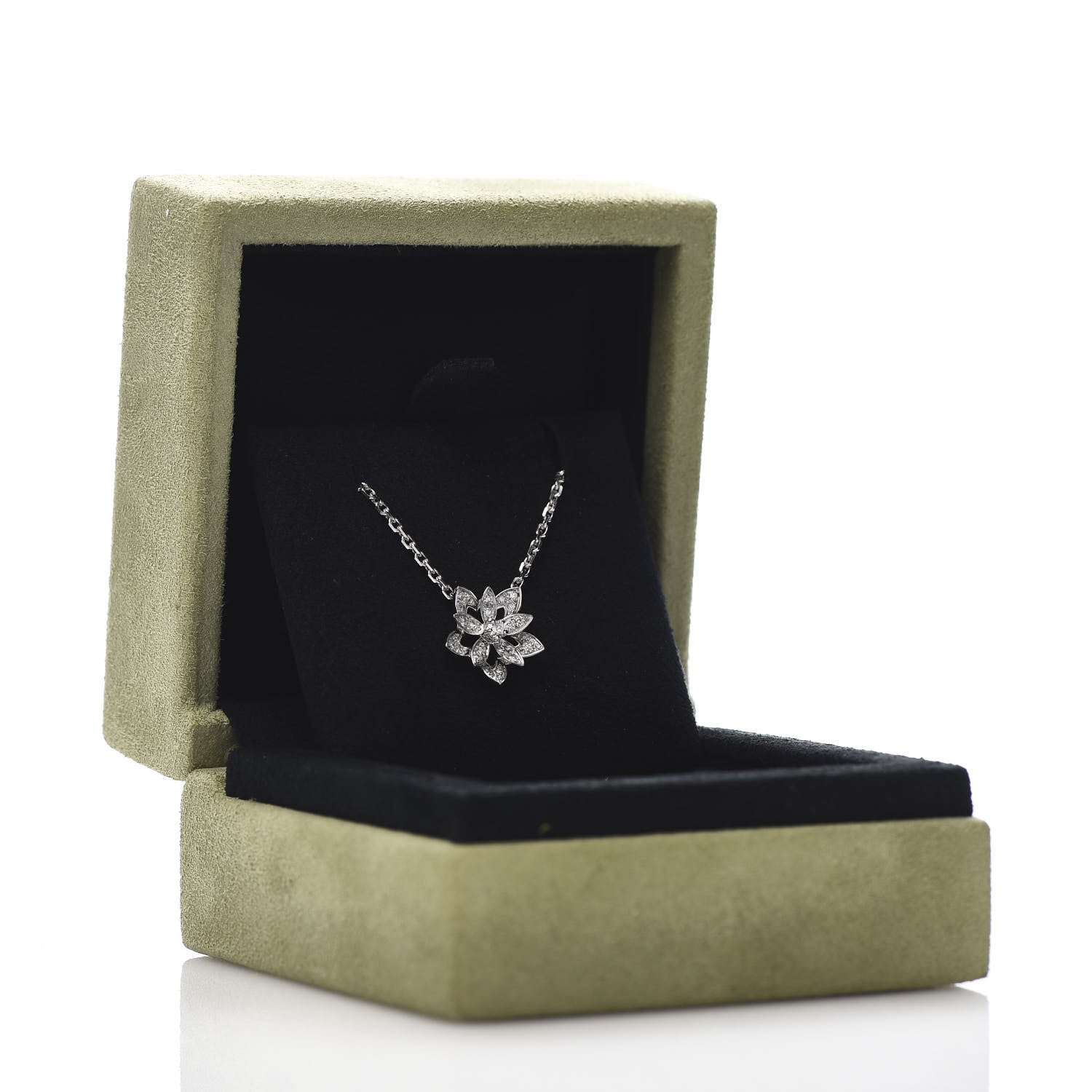 Van Cleef & Arpels 18K White Gold Diamond Mini Lotus Pendant Necklace 8 of 8