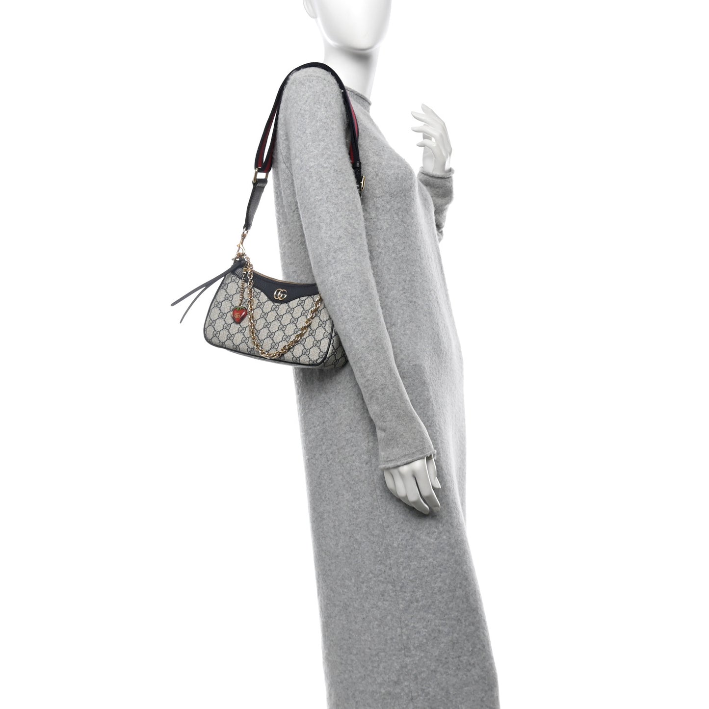 GG Supreme Monogram Textured Dollar Calfskin Web Small Ophidia GG Handbag Beige Blue