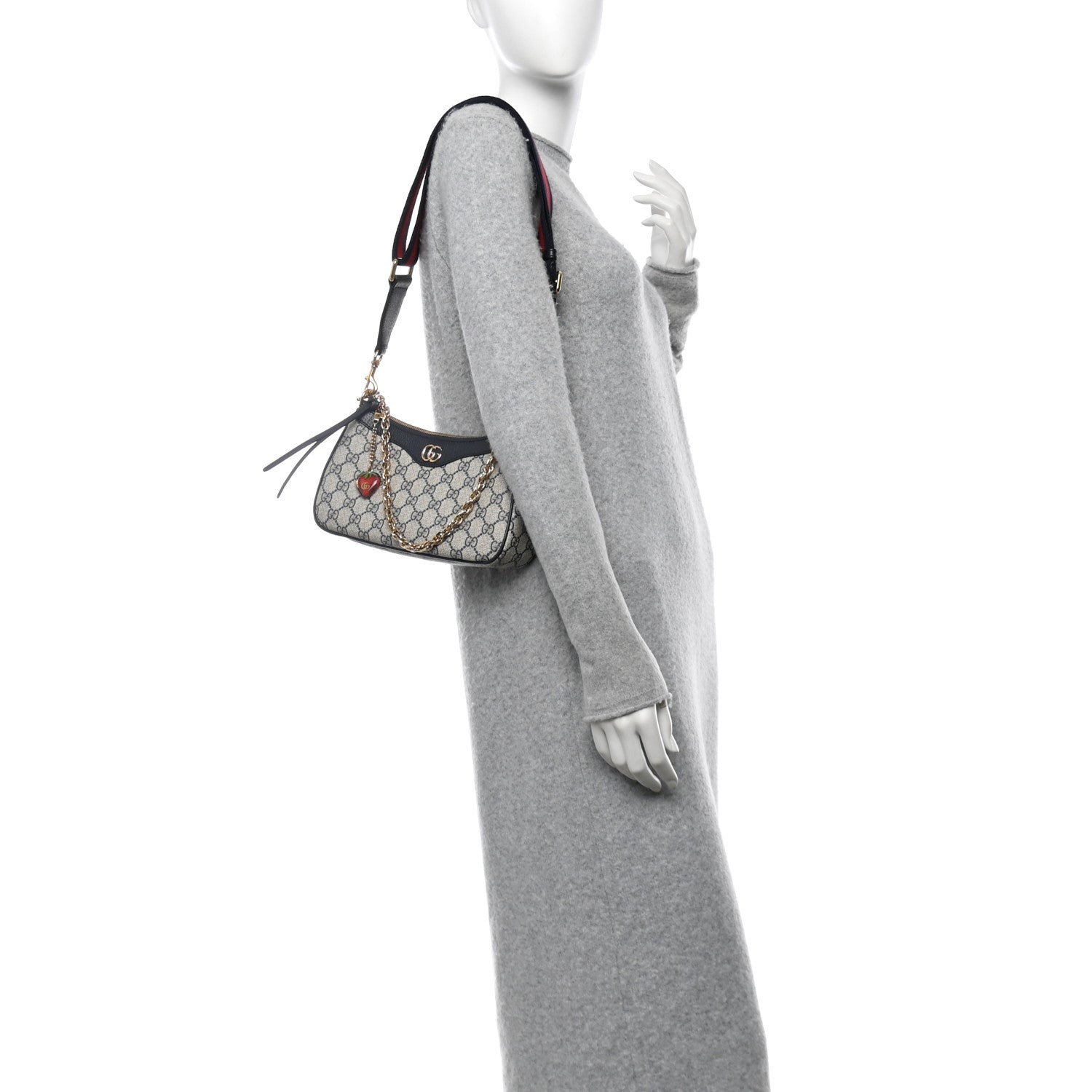 Gucci GG Supreme Monogram Textured Dollar Calfskin Web Small Ophidia GG Handbag Beige Blue 2 of 10