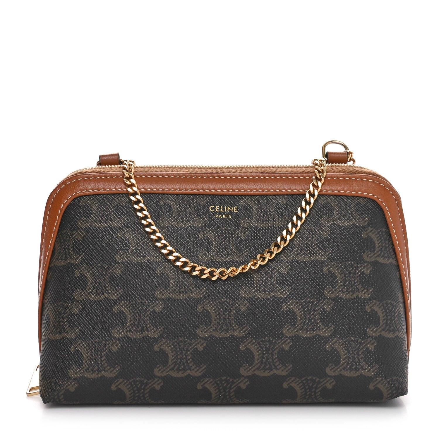 Celine Triomphe Canvas Lambskin Clutch On Chain Tan 1 of 12
