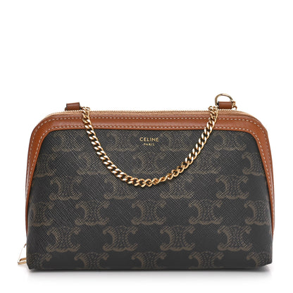 Celine Triomphe Canvas Lambskin Clutch On Chain Tan 1 of 12