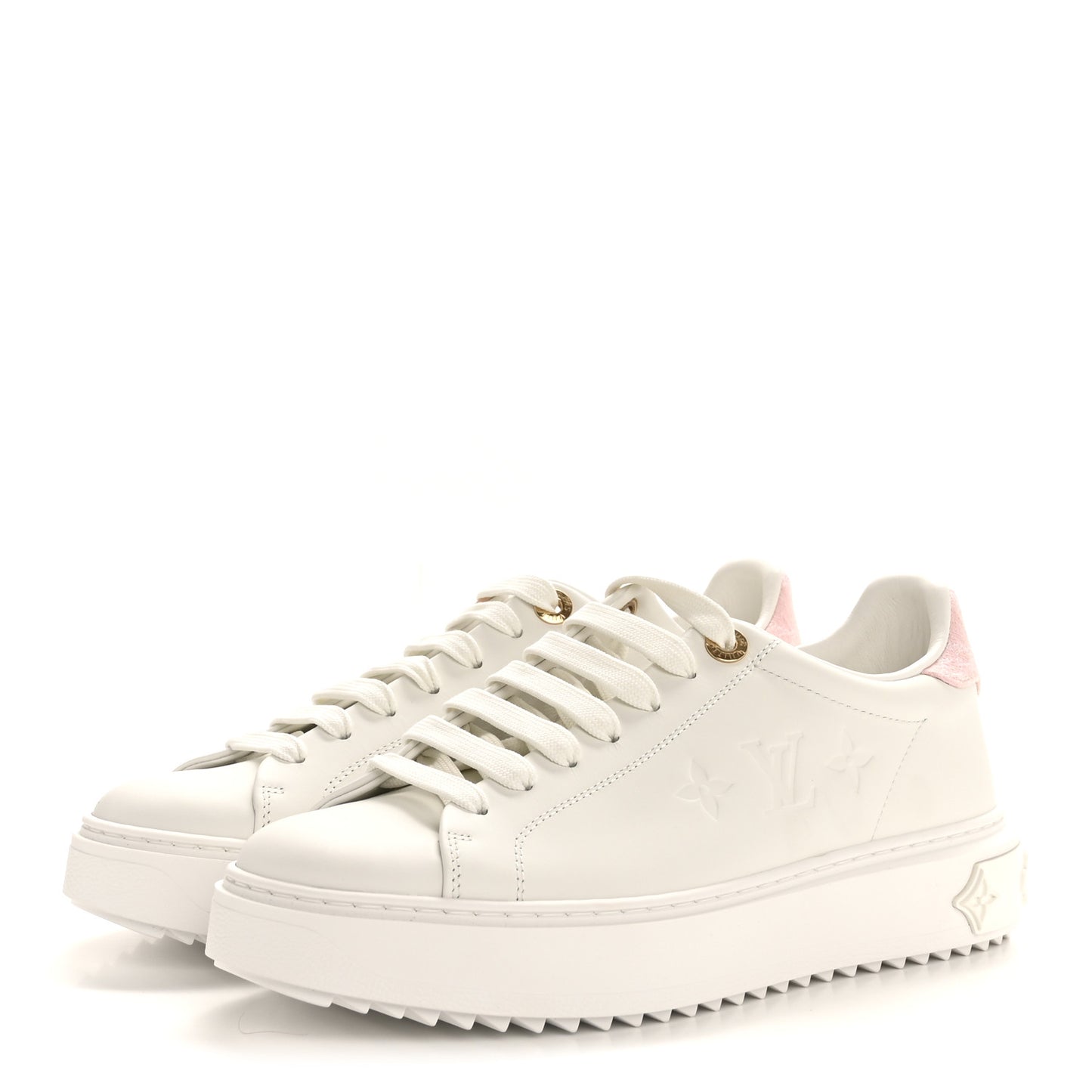 Lambskin Embossed Monogram Denim Time Out Sneakers 37.5 Pink