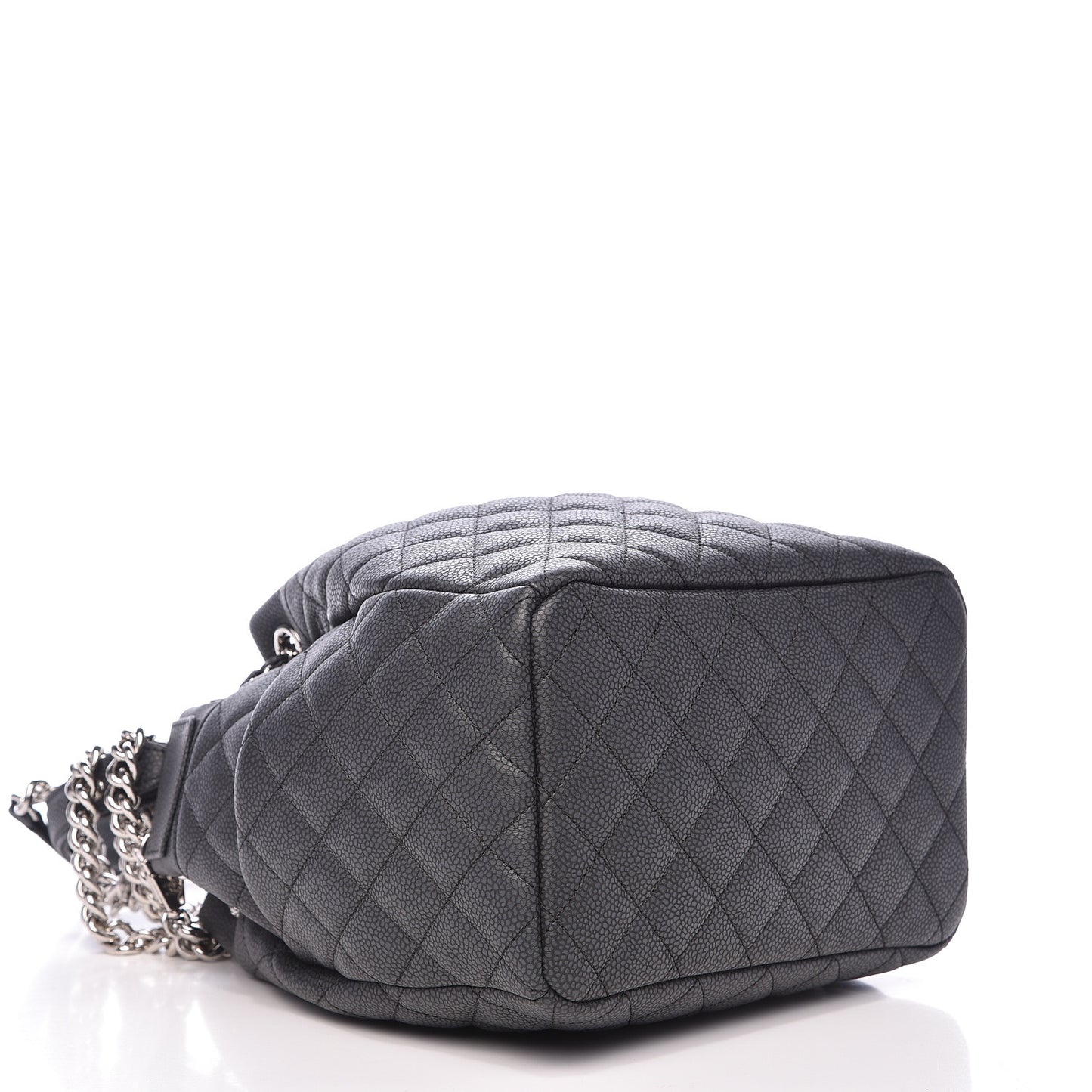 Caviar Flat Quilted CC Chain Bucket Drawstring Bag Black