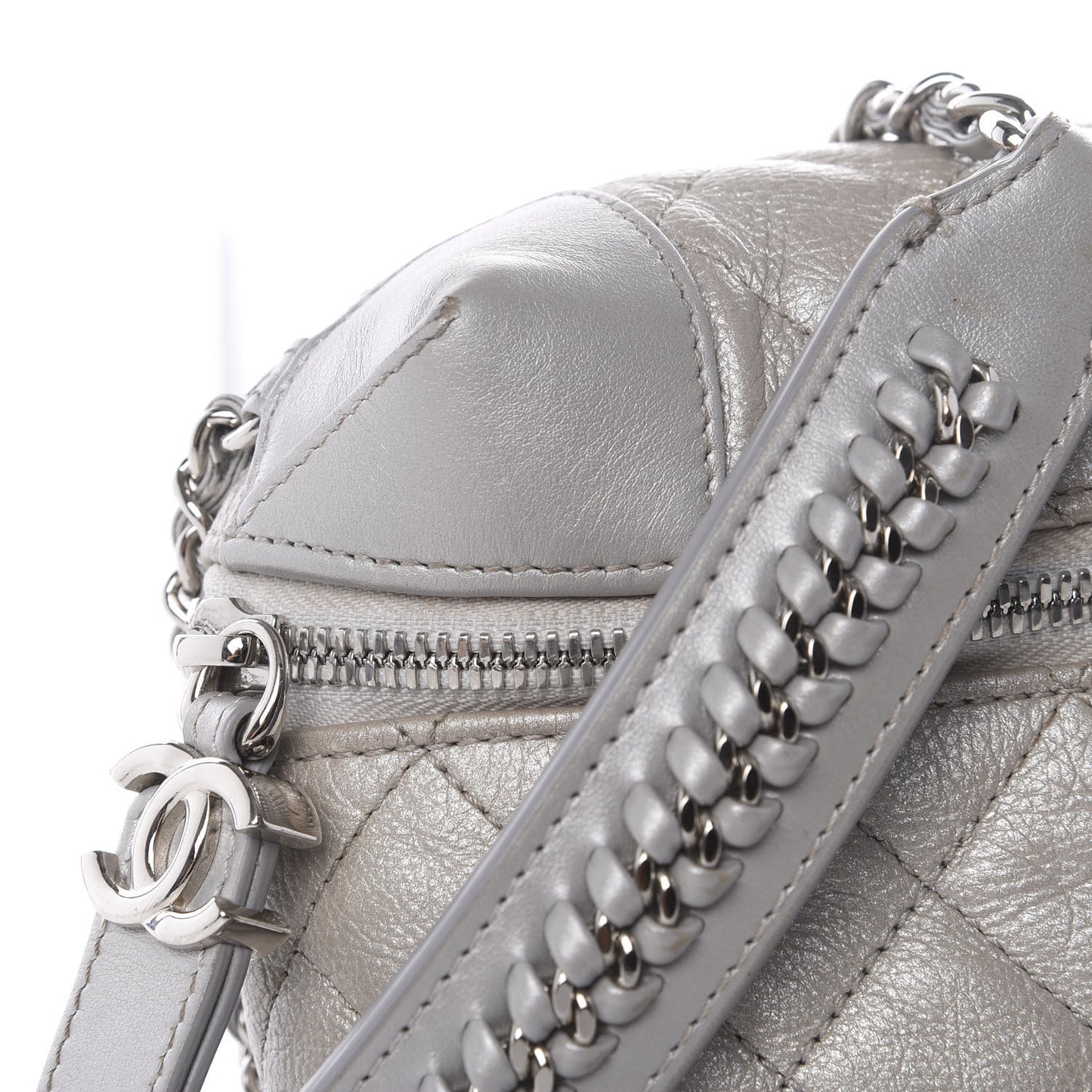 Metallic Calfskin Camera Case Silver