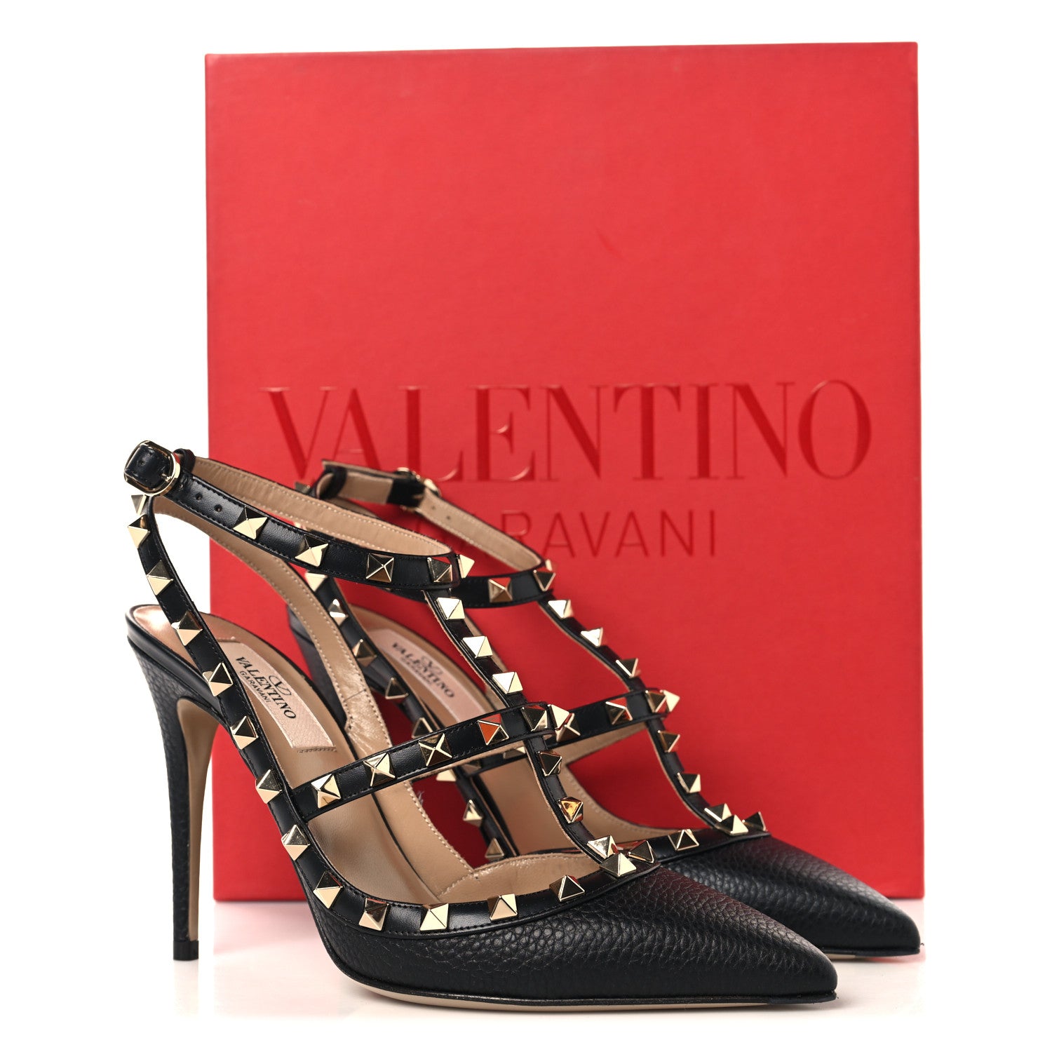 Valentino Garavani Pebbled Calfskin Rockstud Ankle Strap 100mm Pumps 38 Black 10 of 10