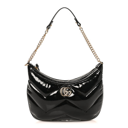 Gucci Patent Calfskin Matelasse GG Marmont Half Moon Hobo Black 1 of 11