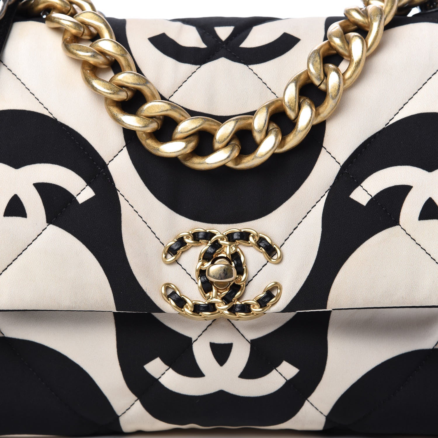 Chanel Fabric Printed Large Chanel 19 Flap Black Ecru 10 of 11