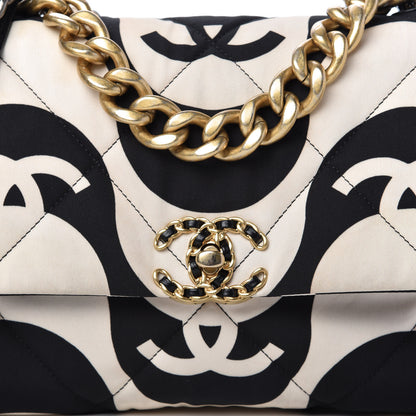 Chanel Fabric Printed Large Chanel 19 Flap Black Ecru 10 of 11