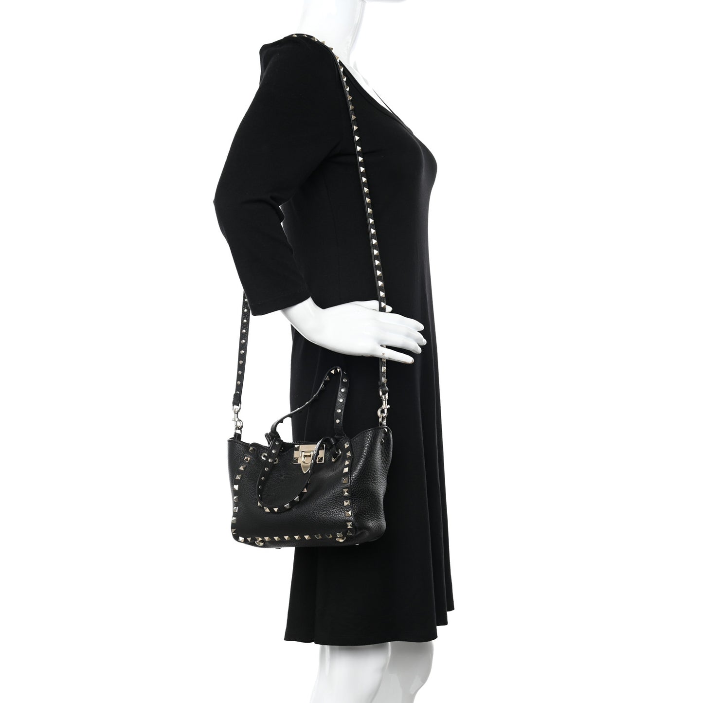 Pebbled Calfskin Mini Rockstud Tote Black
