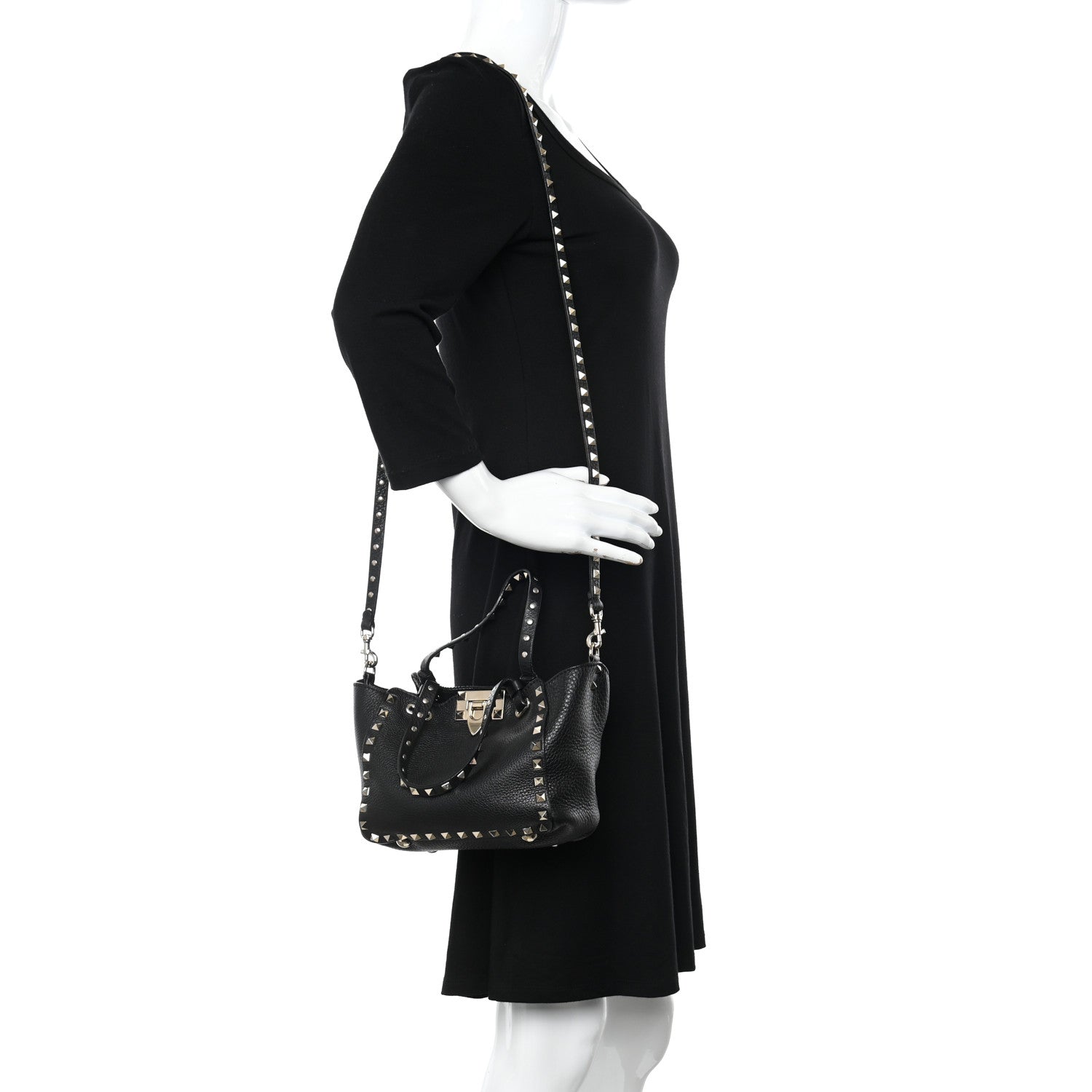 Valentino Garavani Pebbled Calfskin Mini Rockstud Tote Black 2 of 9