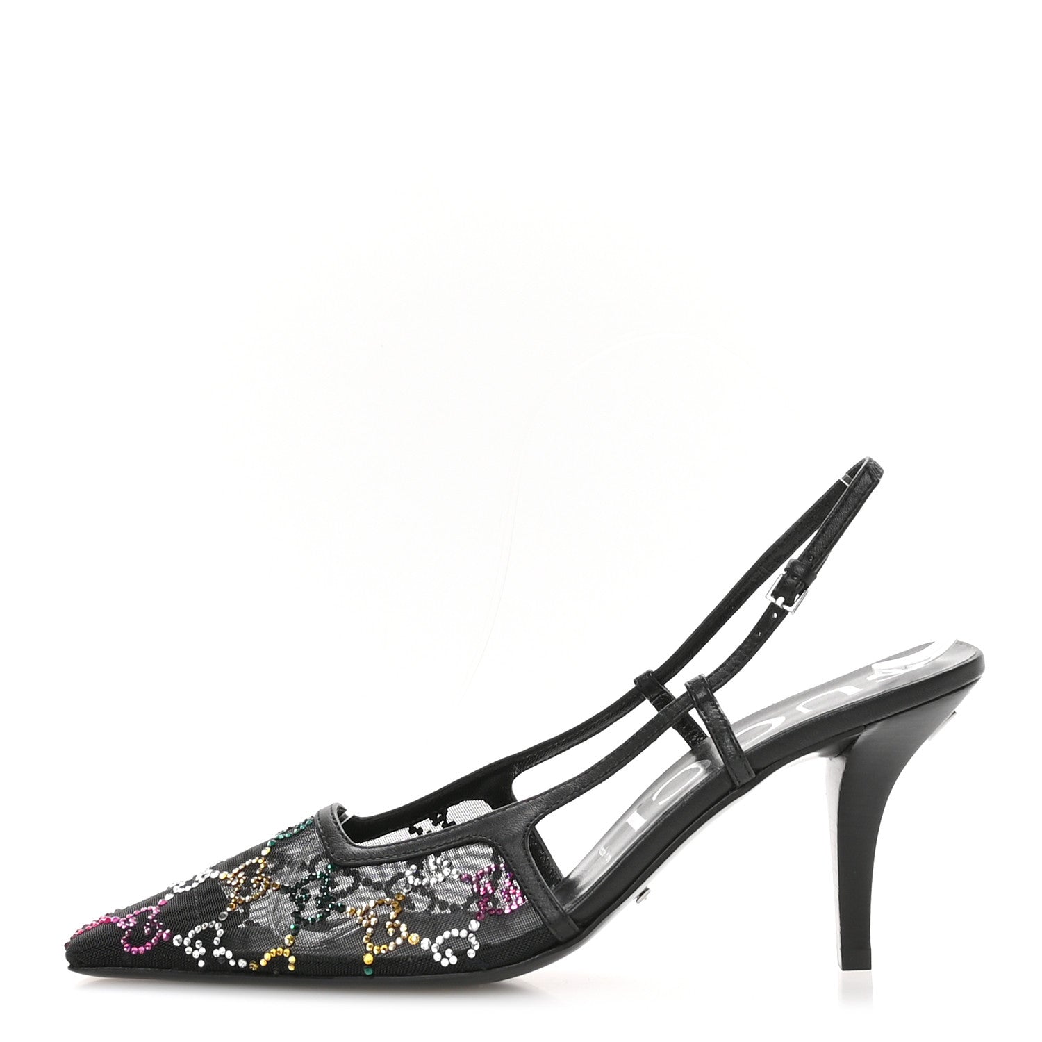 Gucci Tela Retino Nappa Charlotte Crystal GG Monogram Square G 75mm Slingback Pumps 38.5 Black 1 of 8