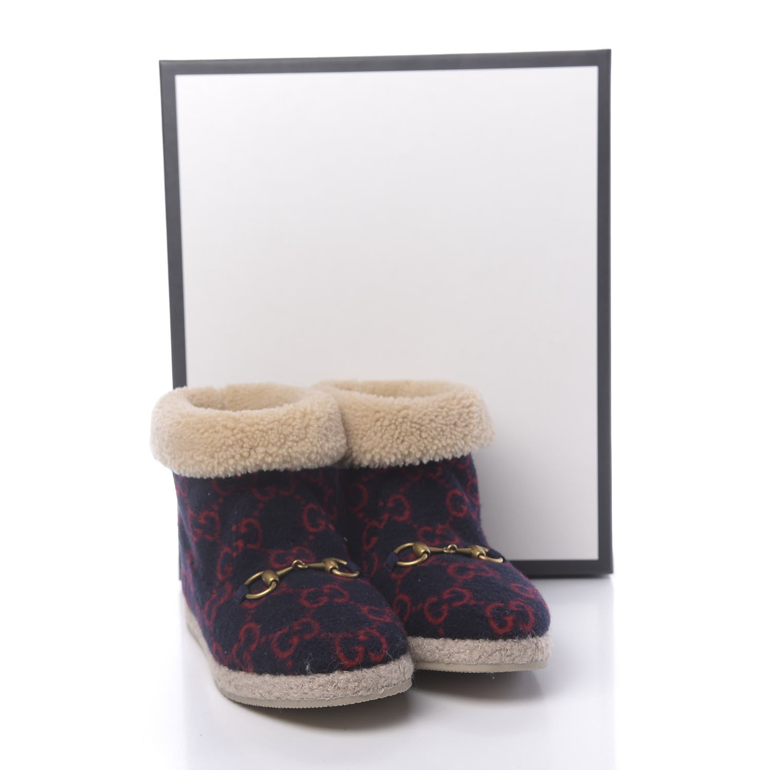 Gucci Covered Wool GG Monogram Womens Fria Horsebit Ankle Boots 37 Blue Red Butterscotch 9 of 9