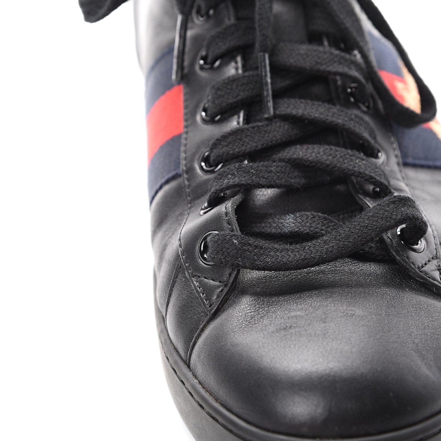Calfskin Miro Soft Web Bee Embroidered Mens Ace High Top Sneakers 9.5 Black