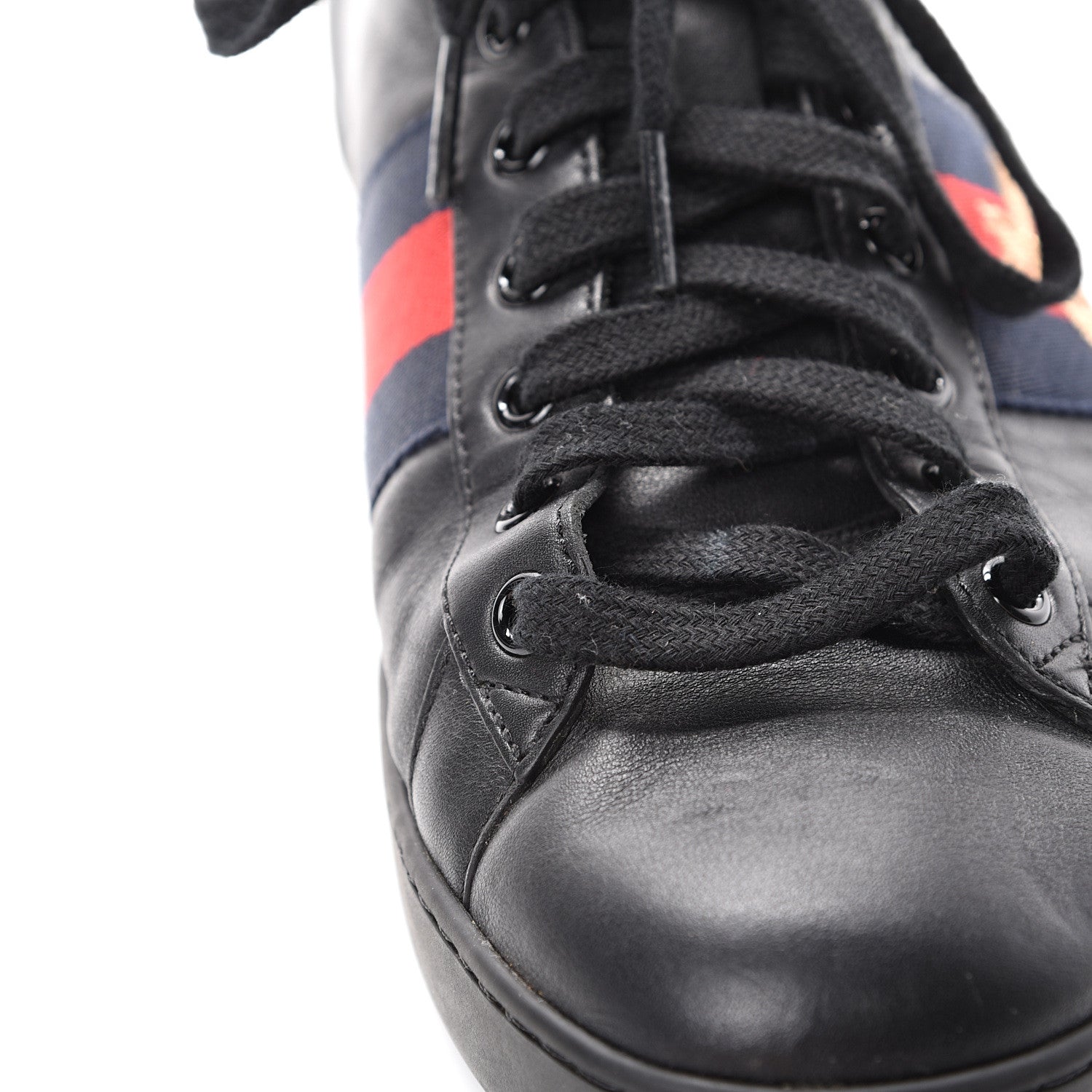 Gucci Calfskin Miro Soft Web Bee Embroidered Mens Ace High Top Sneakers 9.5 Black 8 of 12