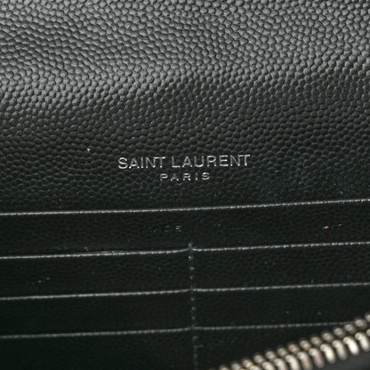 Saint Laurent Grain De Poudre Matelasse Chevron Monogram Envelope Chain Wallet Black 6 of 9