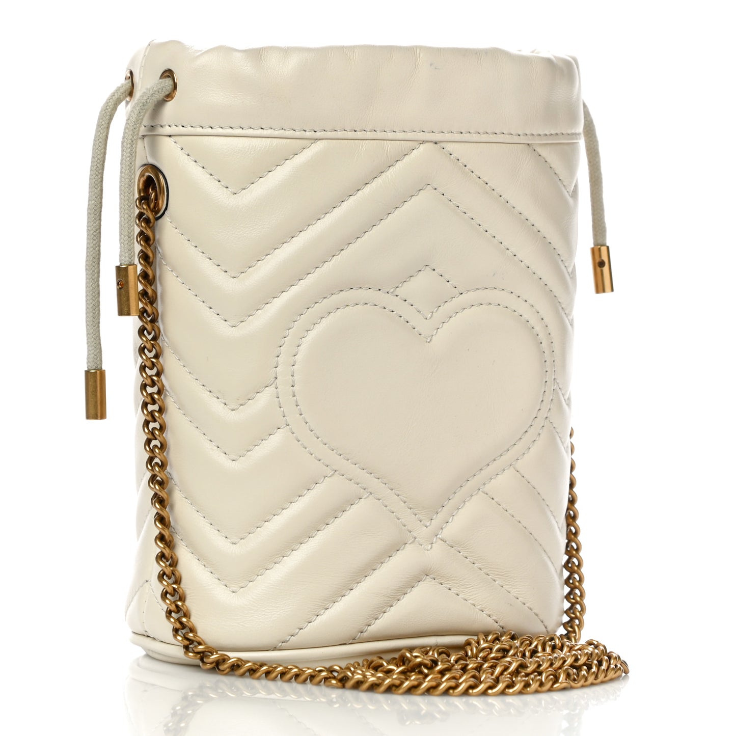 Calfskin Matelasse Mini GG Marmont 2.0 Bucket Bag White