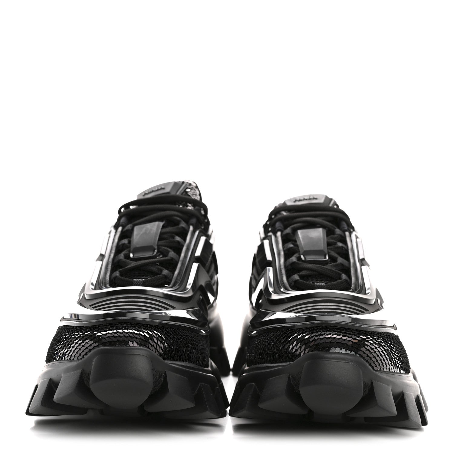 Prada Sequin Cotton Rubber Mens Cloudbust Thunder Sneakers 9 Black 3 of 11