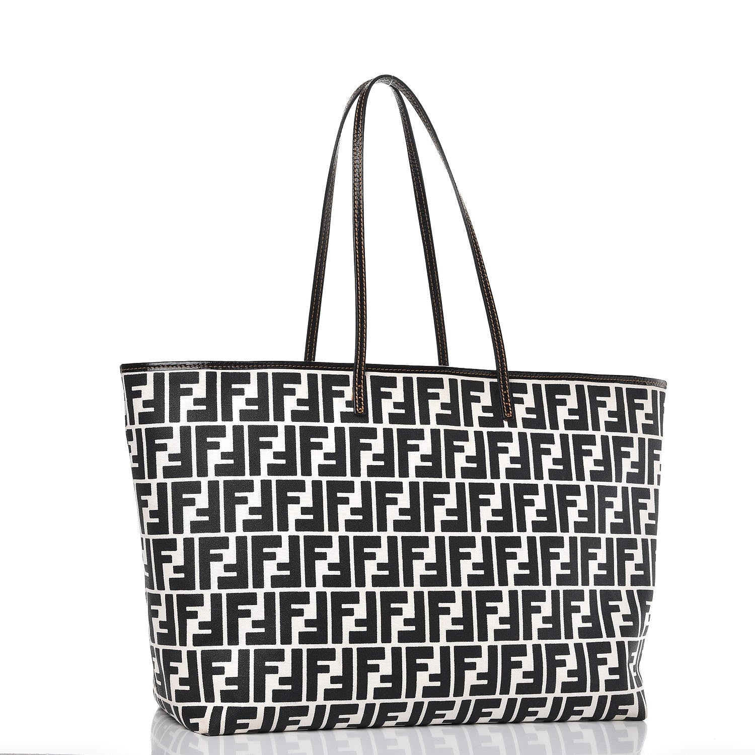 Fendi Canvas FF Large Roll Tote Black White 3 of 11