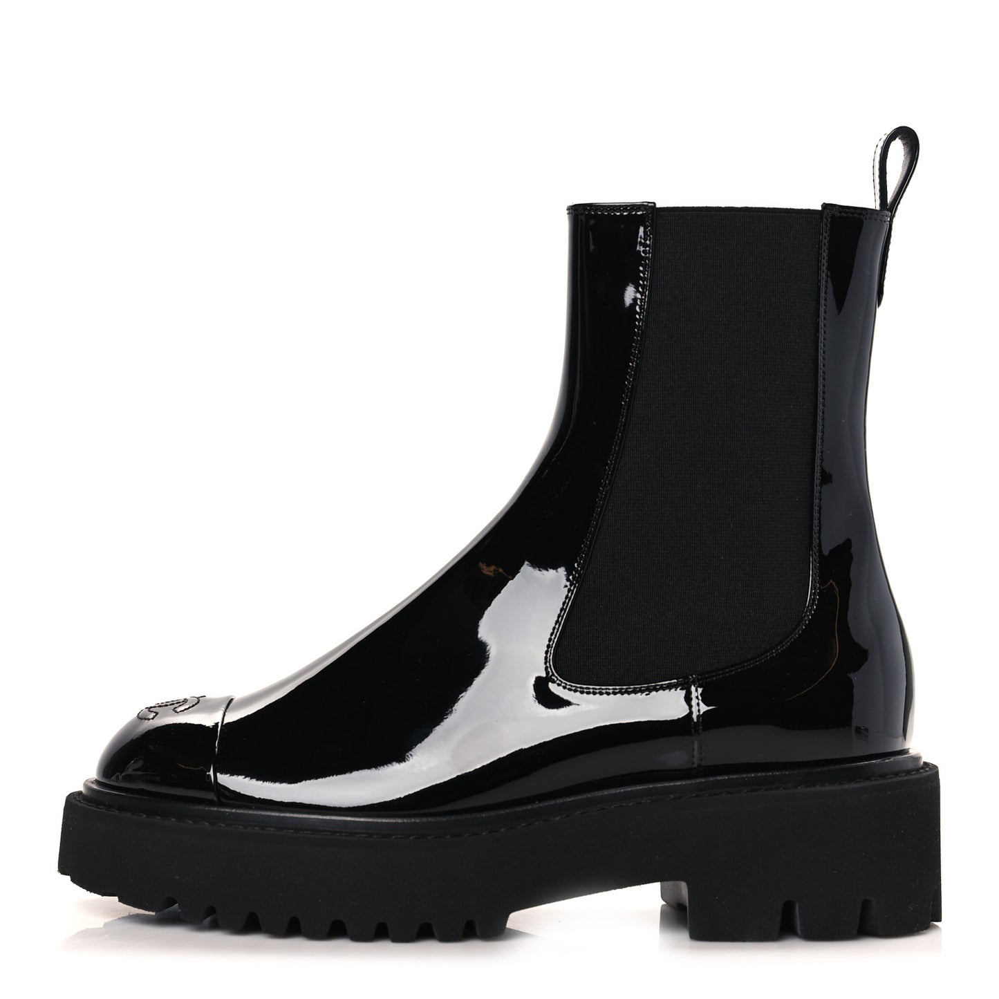 Patent Cap Toe Short Boots 38 Black