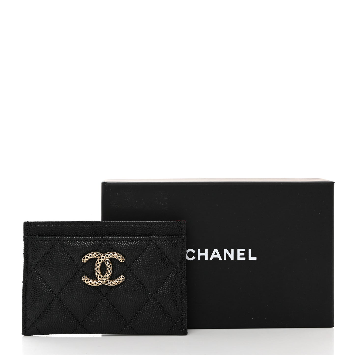 Caviar Metal Perforated Quilted CC Card Holder Black