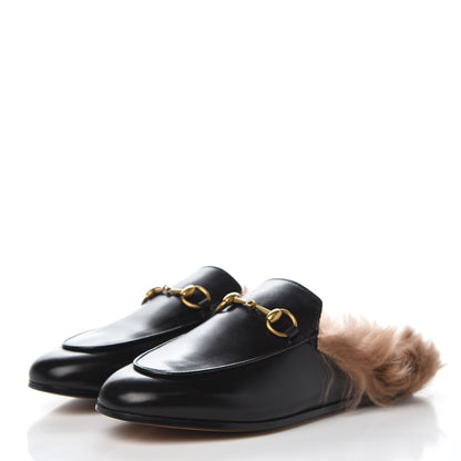 Gucci Calfskin Fur Womens Princetown Slippers 35 Black 3 of 7