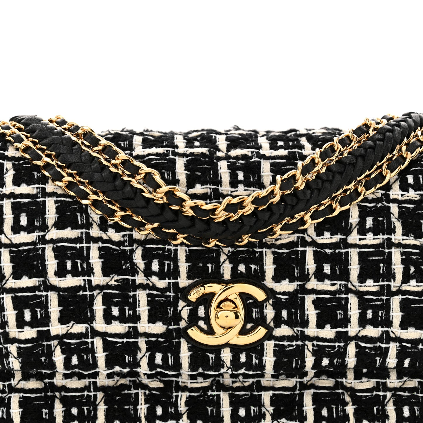 Tweed Quilted Multi Chain Mini Flap Black Ecru White