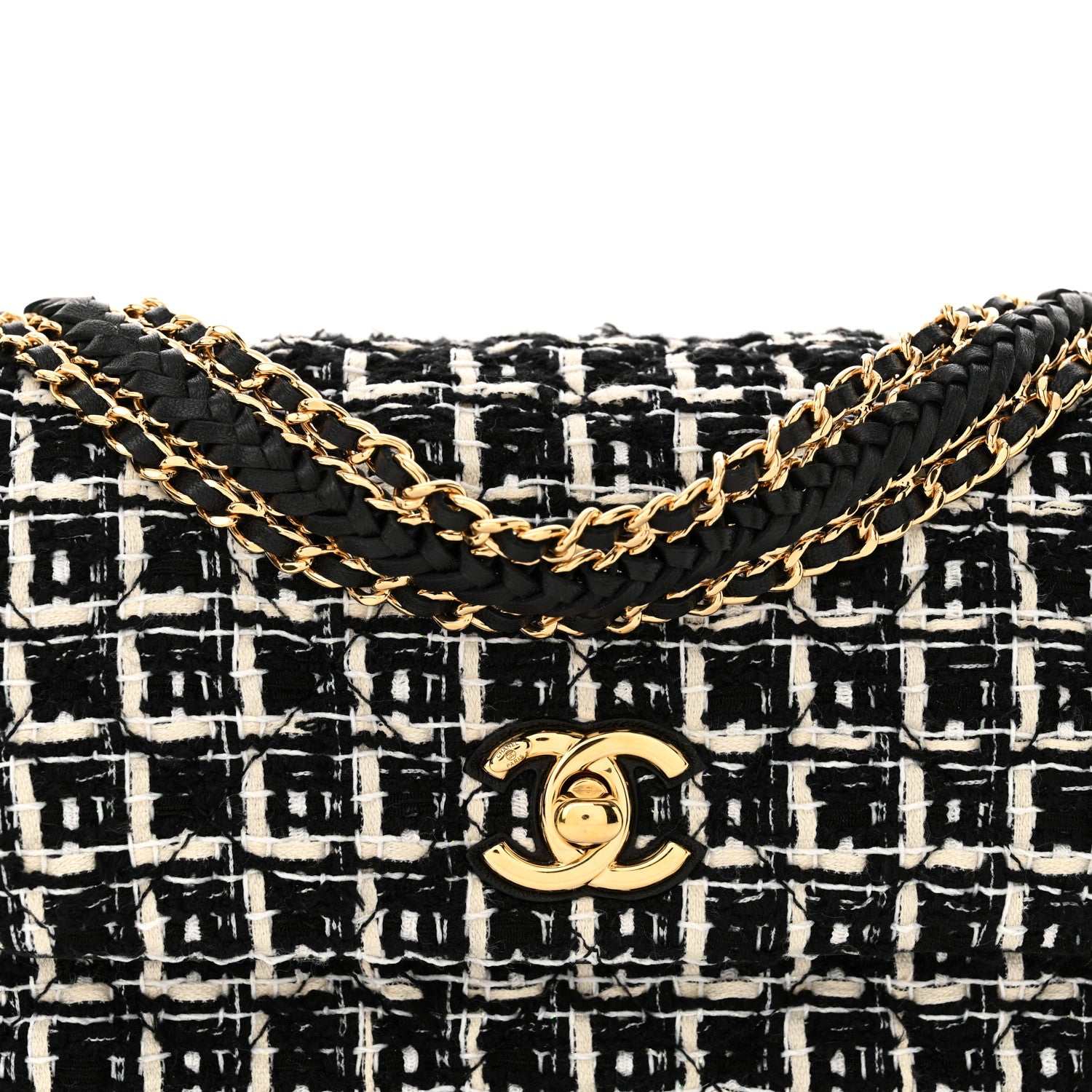 Chanel Tweed Quilted Multi Chain Mini Flap Black Ecru White 8 of 13