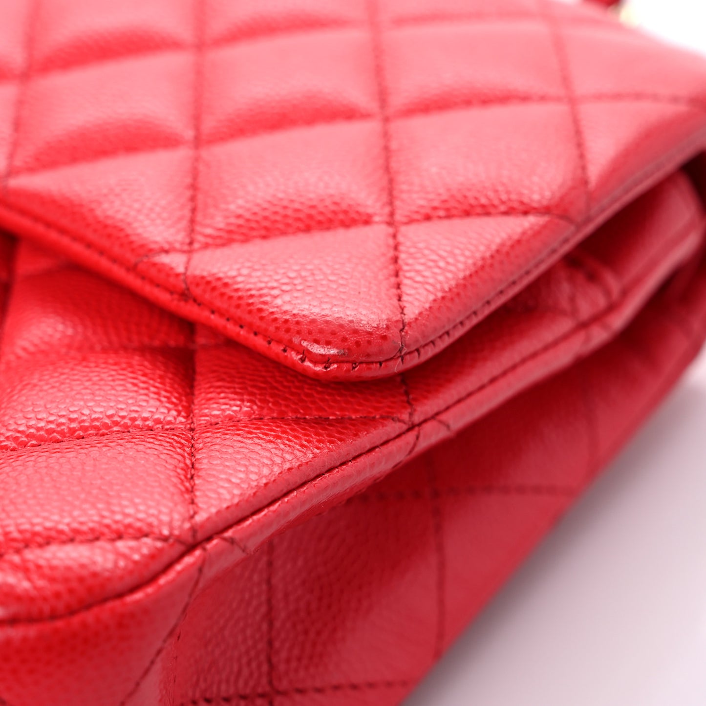 Caviar Quilted Medium Double Flap Red