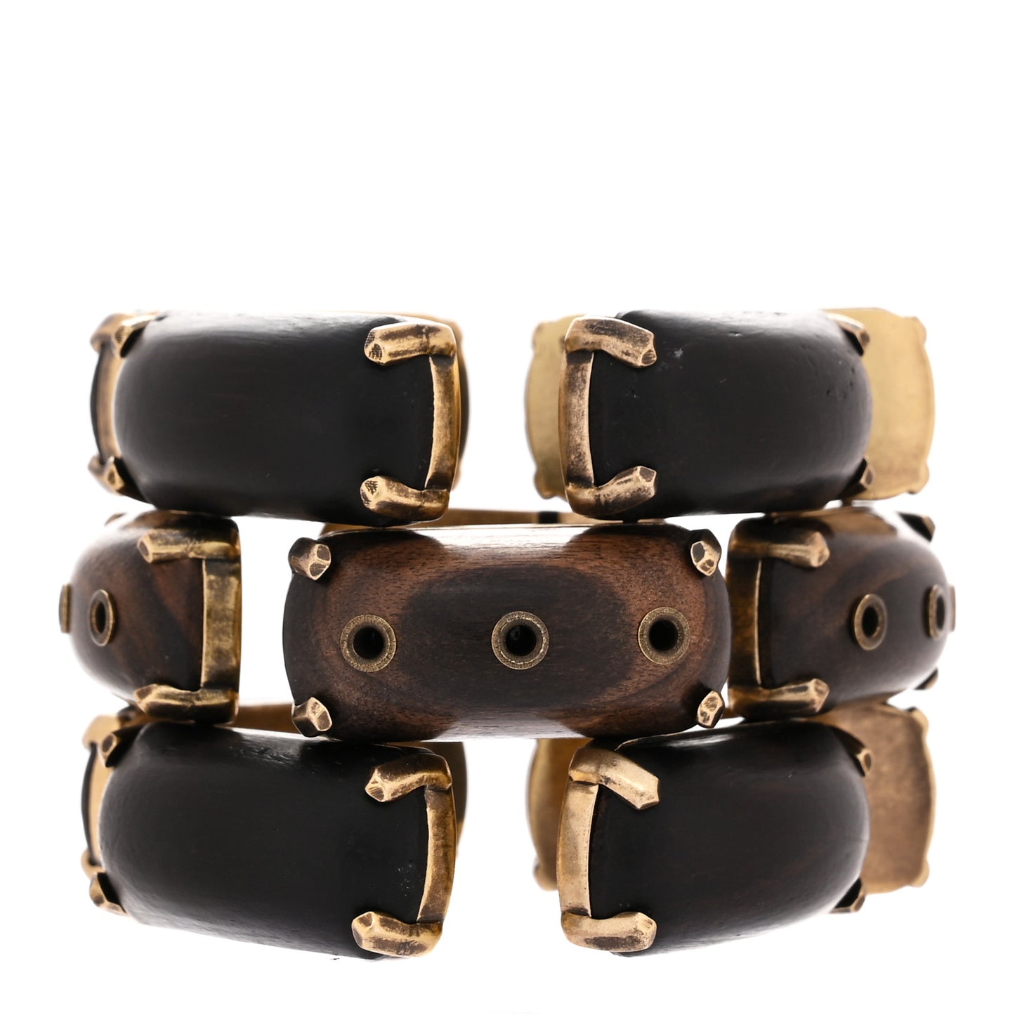 Metal Wood Rivet Bangle Bracelet XS