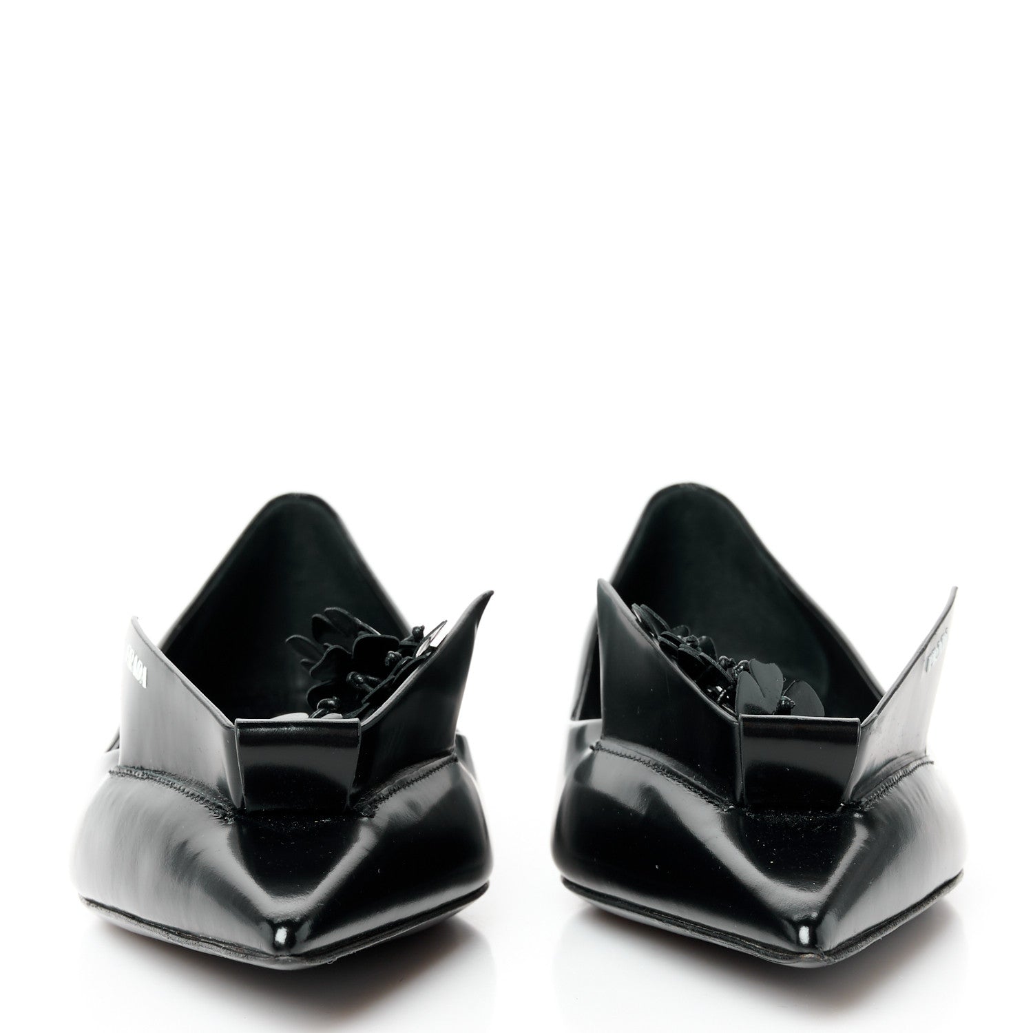 Prada Spazzolato Floral Applique Ballerina Flats 37 Black 1726033