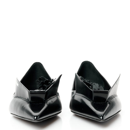 Prada Spazzolato Floral Applique Ballerina Flats 37 Black 2 of 8