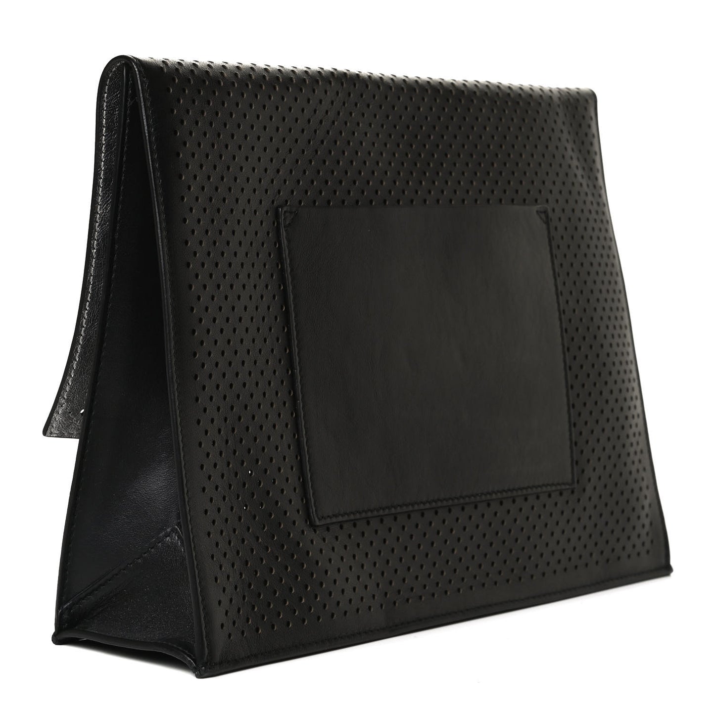 Lambskin Perforated Small Lunch Bag Clutch Black