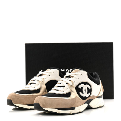 Chanel Mesh Suede Calfskin Grained Calfskin Womens CC Sneakers 41 White Black Beige Gold 11 of 11