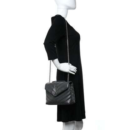 Saint Laurent Calfskin Y Quilted Monogram Small Loulou Chain Satchel Storm 2 of 11