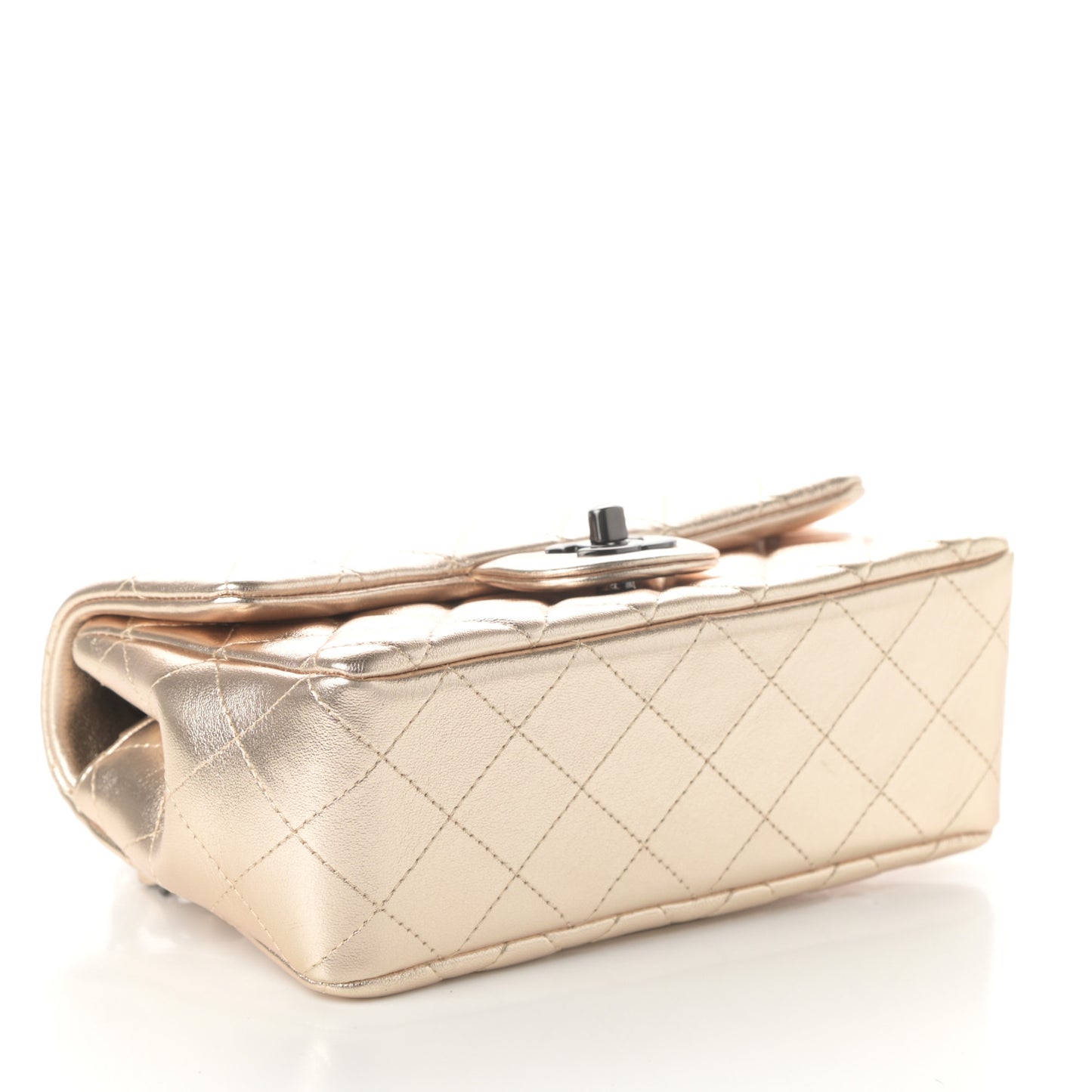 Metallic Lambskin Quilted Mini Rectangular Flap Gold Black