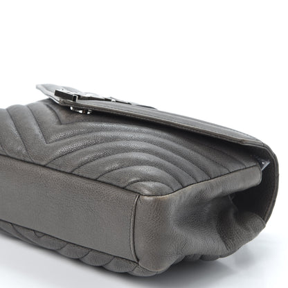 Saint Laurent Sheepskin Matelasse Chevron Monogram Medium College Bag Asphalt 6 of 13