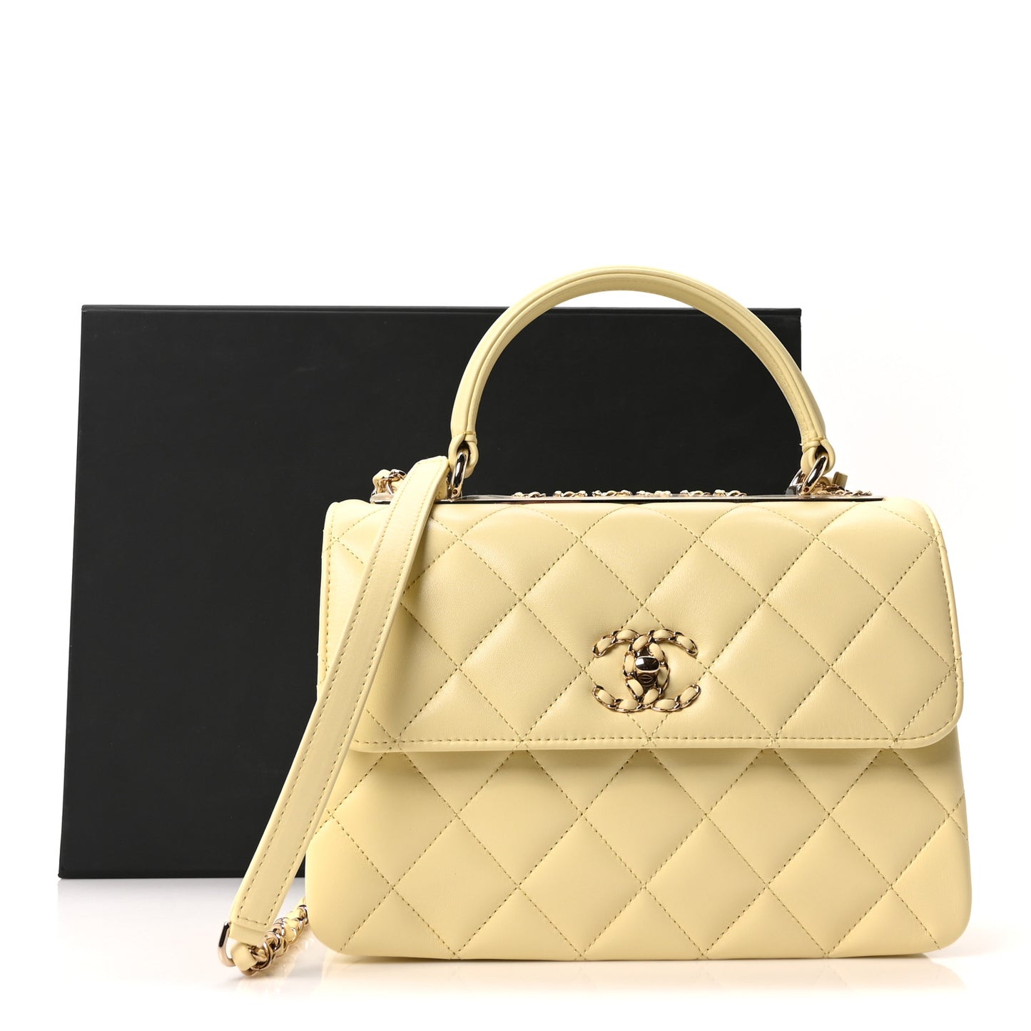 Lambskin Quilted Small Trendy Chain CC Dual Handle Flap Bag Yellow