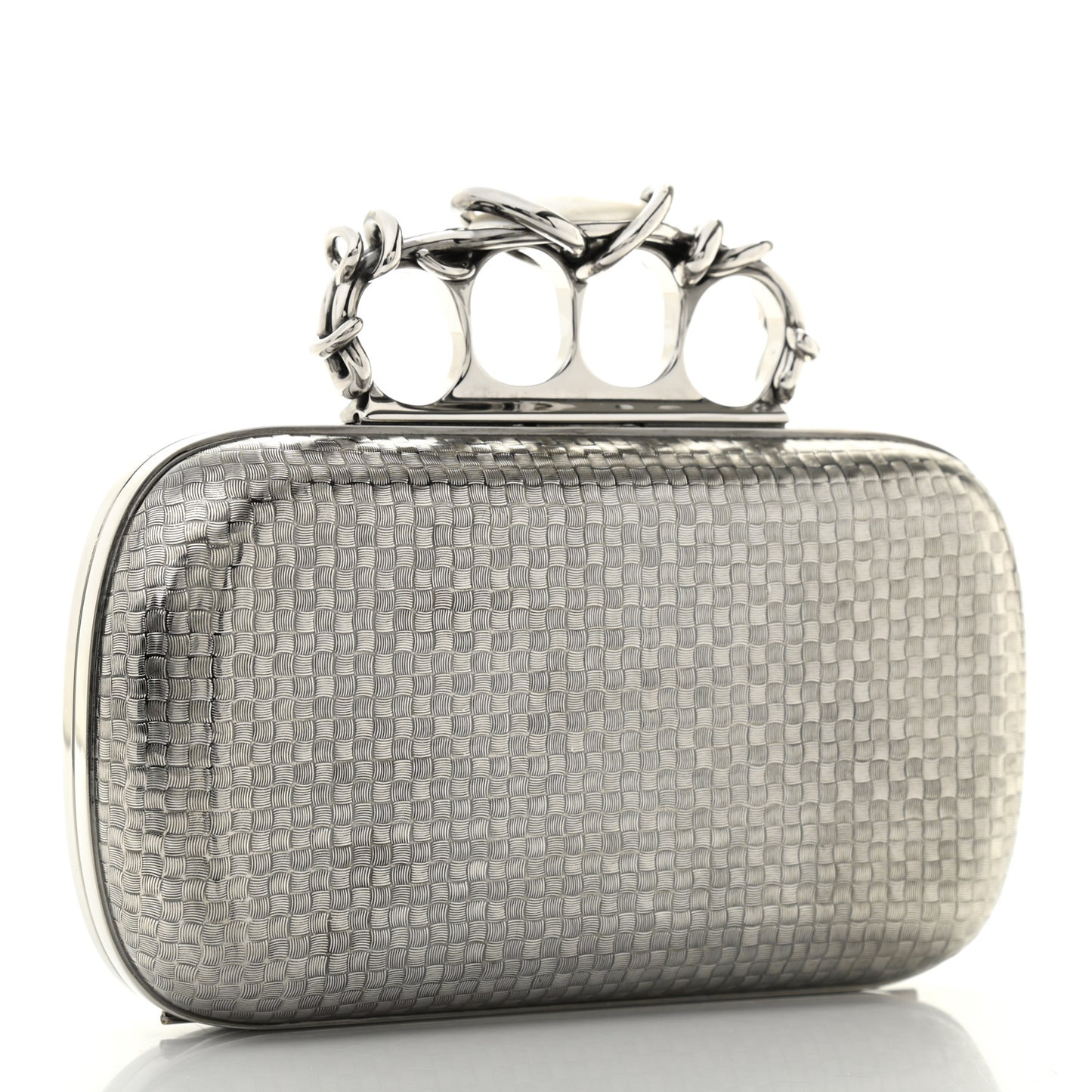 Metallic Knucklebox Clutch Silver