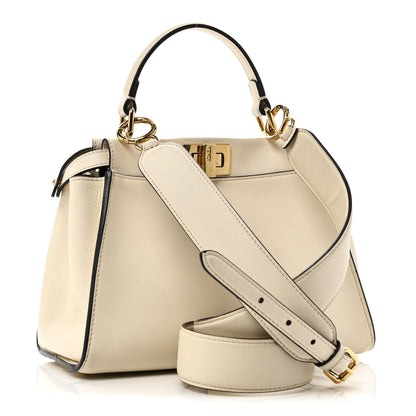 Fendi Vitello Seta Suede FF Mini Peekaboo Iconic Satchel  Uovo Sigaro Marrone 3 of 10