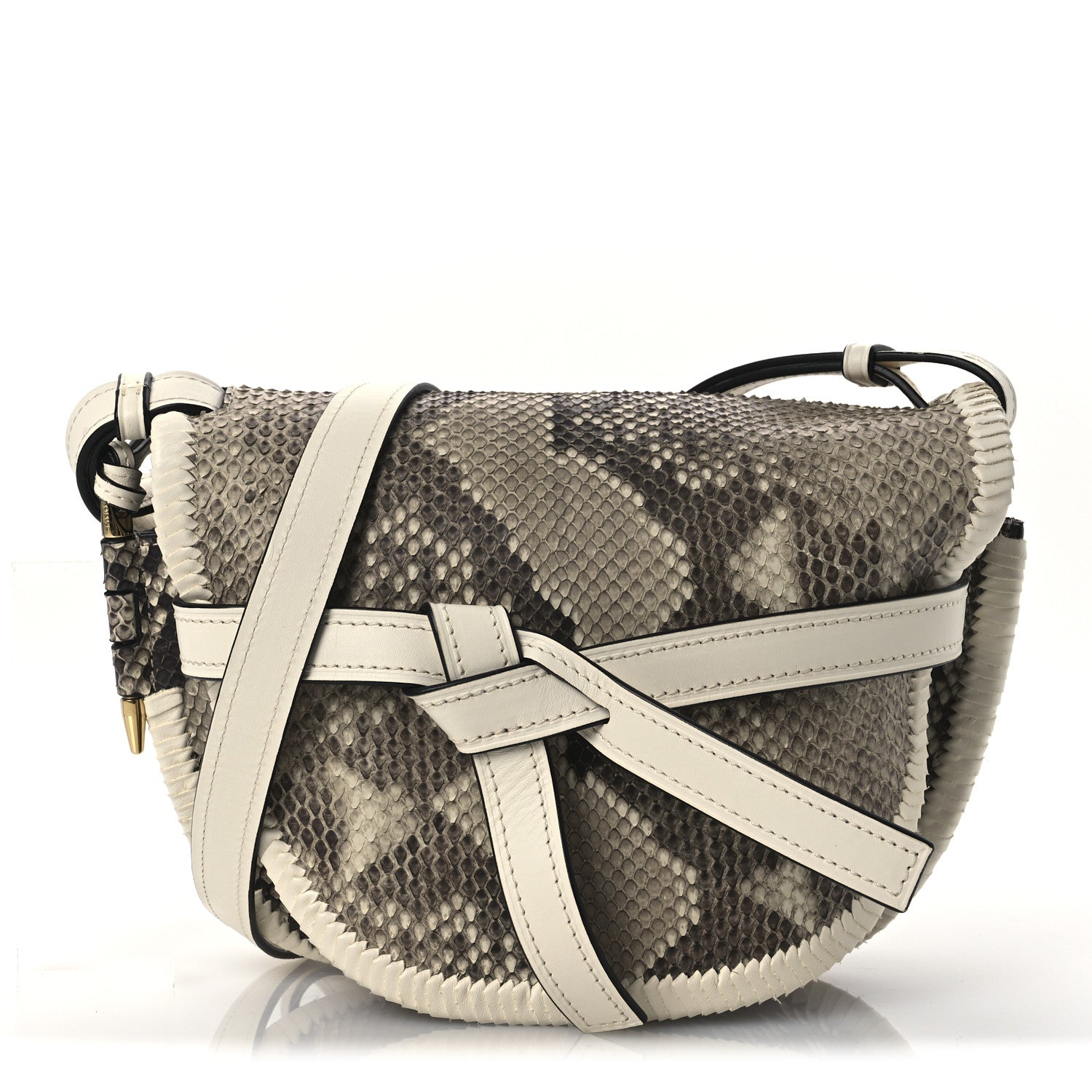 Loewe Snakeskin Calfskin Whipstitch Small Gate Crossbody Bag Ivory 1 of 12