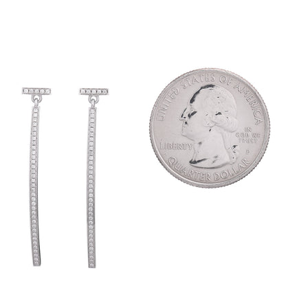 Tiffany 18K White Gold Diamond T Bar Earrings 2 of 4