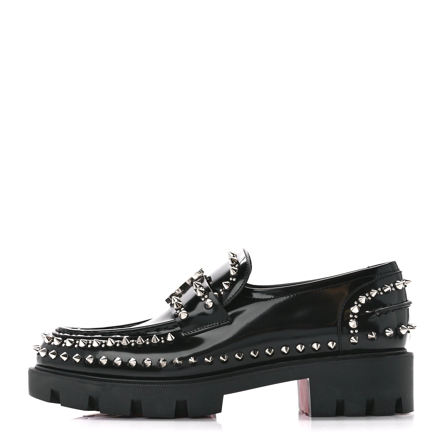 Calfskin Abrasivato Spike Womens Loafers 39 Black