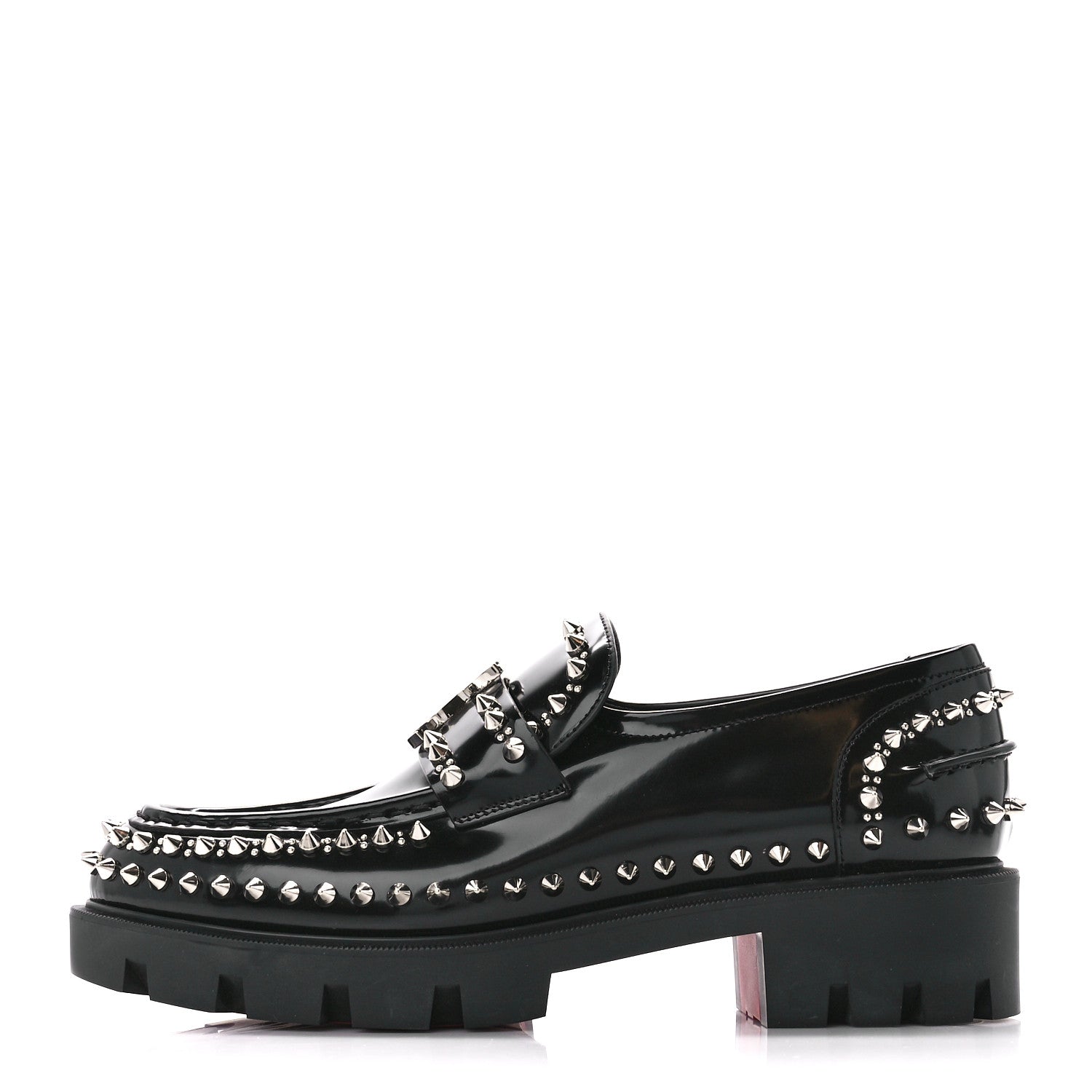 Christian Louboutin Calfskin Abrasivato Spike Womens Loafers 39 Black 1 of 10