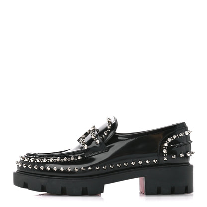 Christian Louboutin Calfskin Abrasivato Spike Womens Loafers 39 Black 1 of 10